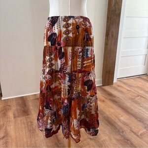 Life Style Women's Petite Medium 100% Cotton Artisan Boho Flowy Lined Midi Skirt